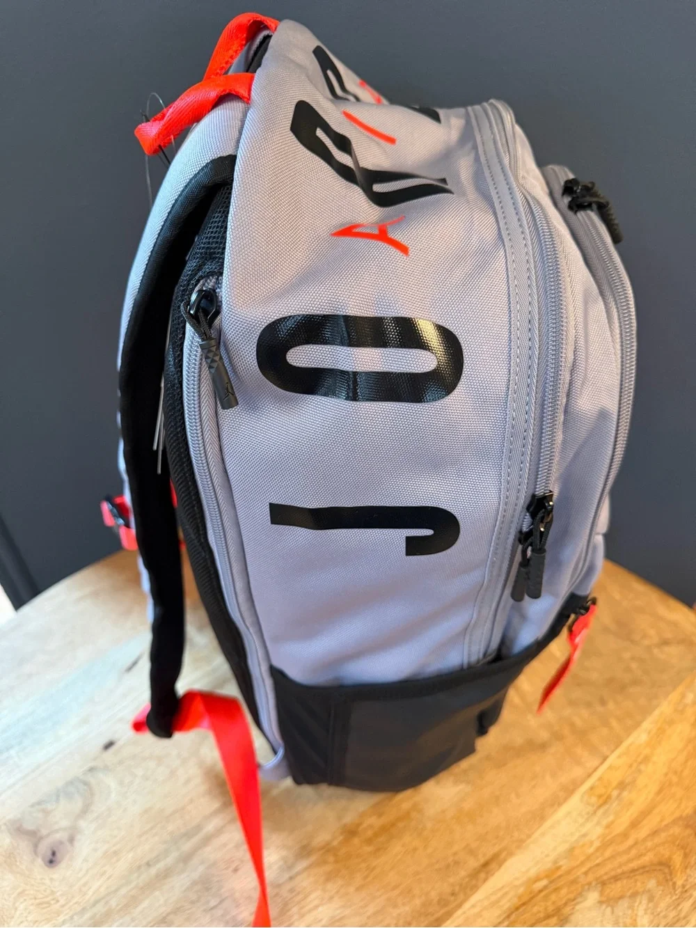 Jordan Grey and Black Backpack with Red Jumpman Accent